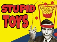 Stupid Toys a man with a basket on his head throwing balls